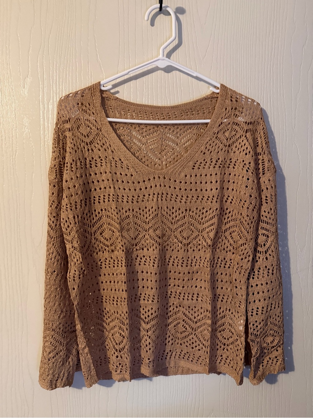Womens Crochet Off The Shoulder Top Bell Sleeve Sweater Size Small NEW
